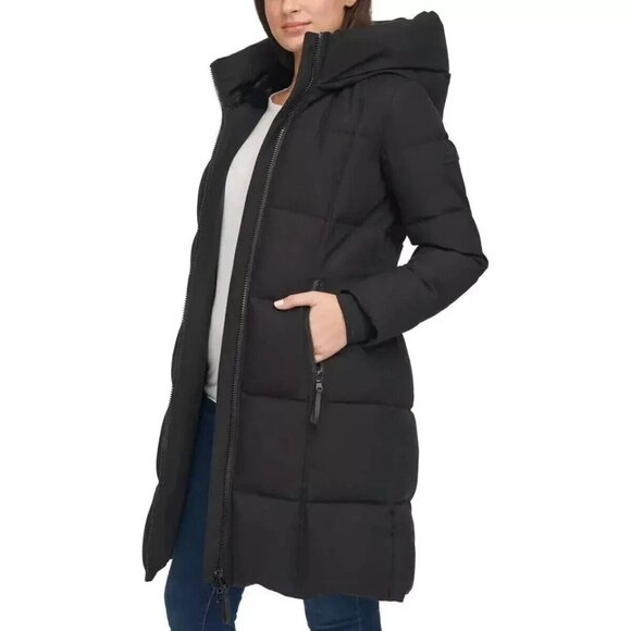 NEW Calvin Klein Women's L Black Puffer Coat With Hood Full Zip - Picture 2 of 16